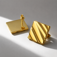 Minimalist Ribbed Square Stud Earrings - 18K Gold Plated 316L Stainless Steel Waterproof Statement Studs by Beauteast