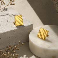 Minimalist Ribbed Square Stud Earrings - 18K Gold Plated 316L Stainless Steel Waterproof Statement Studs by Beauteast