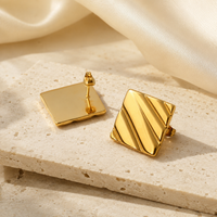 Minimalist Ribbed Square Stud Earrings - 18K Gold Plated 316L Stainless Steel Waterproof Statement Studs by Beauteast